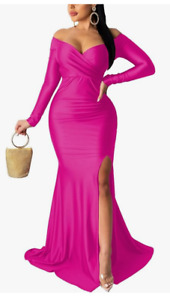 Women Off Shoulder Dress Pink Size XL Elegant V Neck Formal Evening Gowns