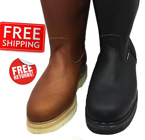 Men's Work Boots light-W. Pull On Leather Brown or Black oil slip resistant
