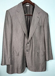 BRIONI Nomentano Gray Herringbone 50/50 Silk Wool Mens 2Btn Blazer Jacket 46R