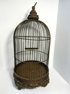 Gorgeous Victorian Antique Bronze Tone Metal Carved Ornate Plaster Bird Cage