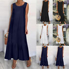 Women's Casual Sleeveless Long Dress Ladies Summer Loose Cotton Linen Maxi Dress