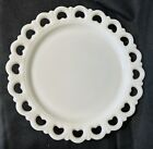 Vintage Anchor Hocking White Milk Glass Lace Edge Serving Platter Cake Plate 13”