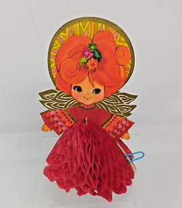 1  Vintage Mod Angel Hallmark Cards Die Cut Honeycomb Christmas Kitschy