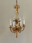 New ListingVintage Dore Bronze French Neoclassical Chandelier Petite Bouquet Ribbons