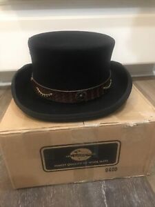 Different Touch Men's Steampunk Wool Top Hat with Leather Band and Chain XL