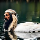 ART PHOTO Digital Product Collage Virtual Postcard Image-Druid swan on the lake