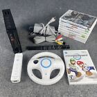 Nintendo Wii Console Bundle Lot 10 Games, Remote + Wheel Mario Kart, TESTED A5