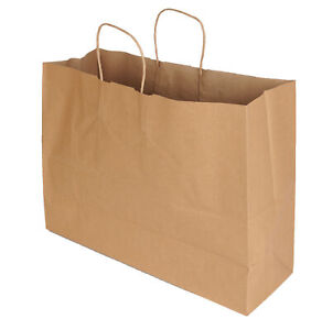 SSWBasics Brown Kraft Paper Shopping Bag - (16”L x 6”D x 12 ½”H) - Case of 50