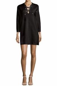Theory Women's Patrinelle Lace-Up Black Merino Wool Sweater Dress Sz S Small