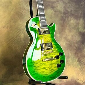 Solid LP Electric Guitar Iguana Green Beauty Flame Maple Top Mahogany Neck