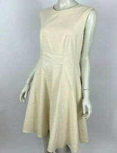 Theory Textured Fit & Flare Linen Peplum Dress Ivory Lined Sleeveless Women 12