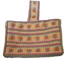 Crewel Embroidered Vintage 70’s Tote Bag BRIGHT COLORS Burlap Tote Market Bag