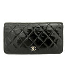 CHANEL Quilted Matelasse CC Logo Black Patent Leather Bifold Wallet/6X1958