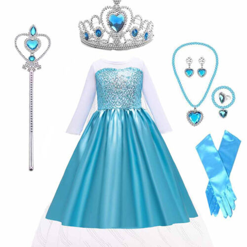 Ball Gown Princess Elsa Anna Role Up Cosplay Dress Birthday for Girls 2-10 Y
