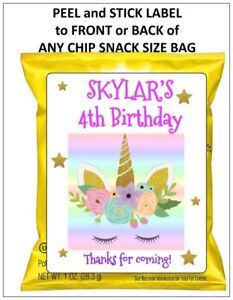 8 UNICORN RAINBOW BIRTHDAY PARTY Chip Snack Bag Labels Personalized FAVORS