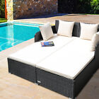 Outdoor Patio Day Bed Lounge Chair w Cushion Rattan Wicker Loveseat Sofa Beige