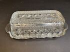 Vintage Anchor Hocking Wexford Clear Glass Butter Dish and Lid Diamond Cut Glass