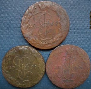 Russian Empire,Russia ,5 kopek,1763,67,69, Lot 3 coins,#8