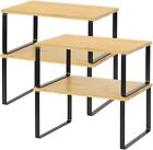 Set of 4 Cabinet Shelf Organizer for Kitchen Stakable Bamboo Shelves StorageRack