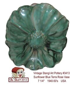 Vintage Stangl Art Deco Pottery #3413 Sunflower Blue Terra Rose Vase