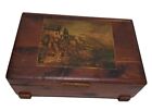 Wooden Footed Jewelry Trinket Box English Castle Litho Design Old 9