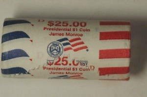 2008 D James Monroe US Presidential Dollar Coin US Mint Sealed Roll $25