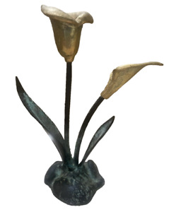 VINTAGE Brass CALA LILY Sculpture Decor Patina Art Deco Indoor/Outdoor Candle