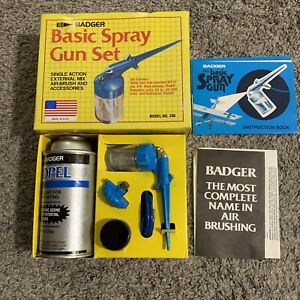 Vntg Badger Spray Gun Set Basic 250-3 BAD250 Paint Airbrush  + Instruction Book