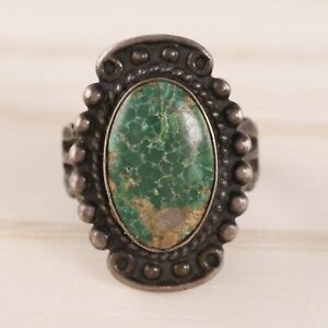 FRED HARVEY STERLING SILVER GREEN SPIDERWEB TURQUOISE RING ARROW STAMPS SIZE 5