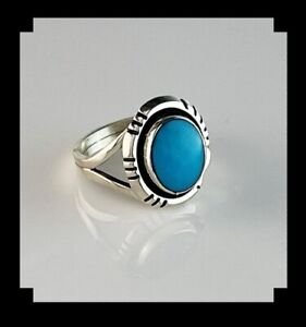 Petite Sterling and Kingman Turquoise Ring Size 8 1/4