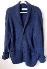 Line of Trade Sweater Medium 100% Shetland Wool Blue Cardigan Knit Shawl Collar