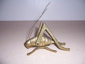Vintage Solid Brass Grasshopper Cricket Paperweight Figurine 4.5