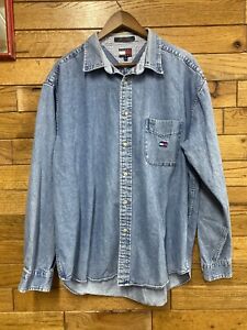 Vintage Tommy Hilfiger Denim Shirt Over Shirt XL Mens Long Sleeve Button Up