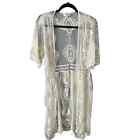 Umgee women’s ivory sheer lace embroidered boho long duster cardigan size M/L