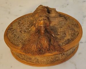 Vintage Wood Hand Carved Hinged Oval Box with Pirate on Lid Germany Style