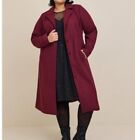 Torrid Plus Size 2 2X Belted Wool Blend Long Trench Coat Wine Burgundy Warm New