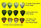 Fender, Gibson, D'Andrea, Guitar Pick assortment, 12 Pick Pack Heavy gauge PICKS