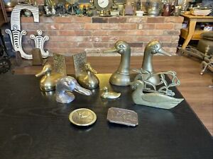 Vintage Brass Metal Duck Lot, Bookends Belt Buckles Bottle Opener Letter Holder