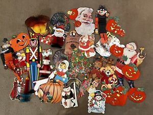 Vintage Lot of 35 Christmas Halloween Holiday Diecut Cutouts Paper Decoration