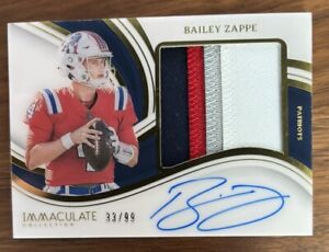 Bailey Zappe 2023 Immaculate 4 Color On Card Auto Rookie RC RPA #33/99