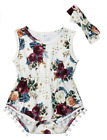 Toddler Baby Girls One-Piece Bodysuit Infant Ruffle Beach wear, Floral, 3-6 mont