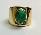 18kt Yellow Gold Oval Cabochon Emerald Cigar Band Ring Size7 Not Scrap 5.3 Gram