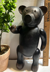 Vintage 12” Hand Carved Wooden Teddy Bear With Articulated Arms & Legs “B-4