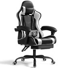 Lacoo White Black Gaming Chair Massage, Lumbar, Footrest, Adjustable Gamer Chair