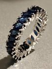 18k White Gold Filled Eternity Ring made w Swarovski Crystal Blue Marquise Band