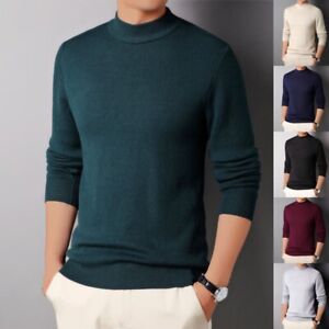 Men Sweater Long Sleeve Knitted Sweaters Mens Stretch Work Mock Turtleneck