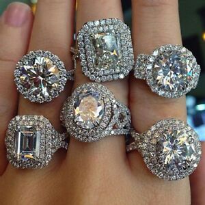 6 Styles 925 Silver Plated Cubic Zircon Ring Jewelry Women Wedding Gift Sz 6-10