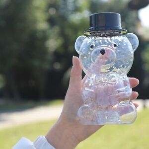 17 oz Transparent Bear Beverage Bottle with Black Hat Lid- Durable PET Bottle