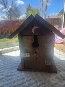 Wood hand made bird house with outhouse decor