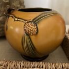 ROSEVILLE Pottery Pine Cone Brown Bowl Vase with Twig Handle Vintage #261-6